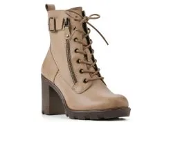 Women's White Mountain Beverley Heeled Lace Up Booties -Combat Shop 2 468