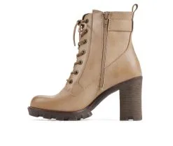 Women's White Mountain Beverley Heeled Lace Up Booties -Combat Shop 3 467